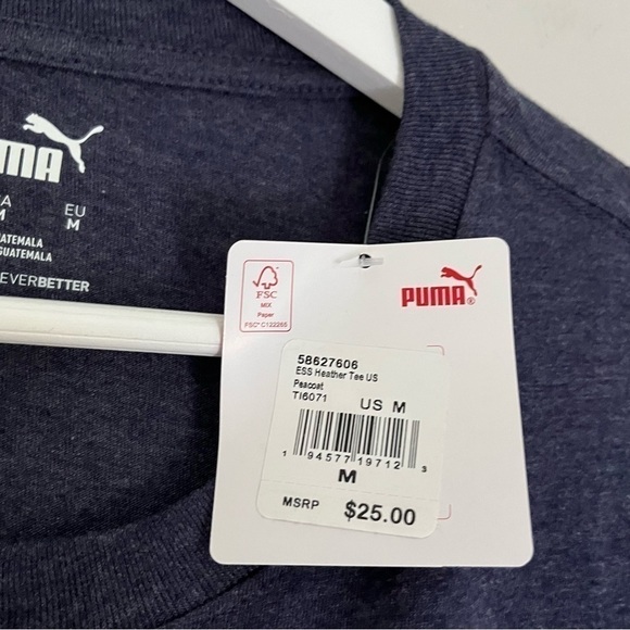 NWT Puma Men's Heathered Logo Crew Neck Short Sleeve T Shirt Blue Size Medium - Picture 8 of 9